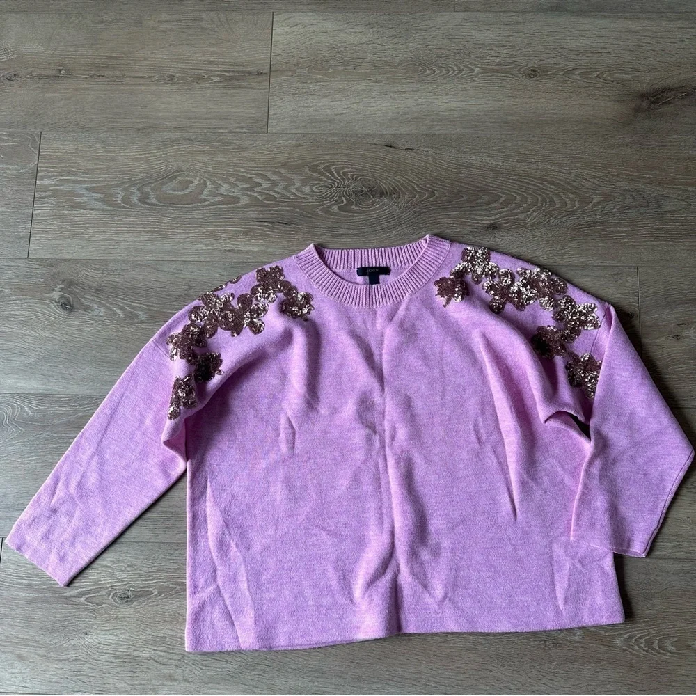 J. Crew 100% Merino Wool Embroidered Shoulders Sz M